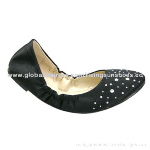 Dance Shoes with Satin Upper Decorated by Shiny Rhinestones, Foldable Style, OEM Orders are Welcome